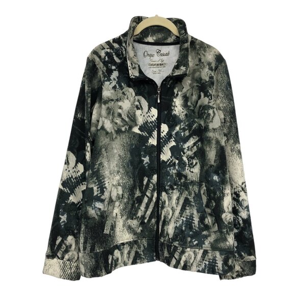 Onque Casuals Black & White Abstract Print Zip Up Sweater size XL - Picture 16 of 16